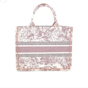 Chic Pink and Cream Tote Bag Medium Size Canvas